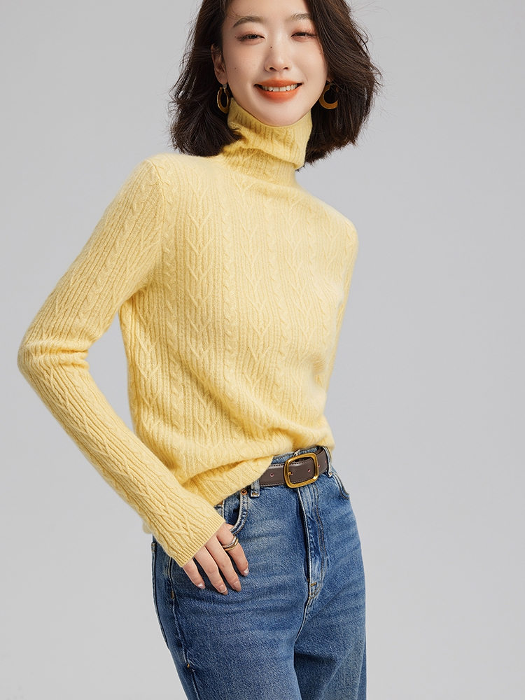 Women Cashmere Turtleneck Cable Sweater