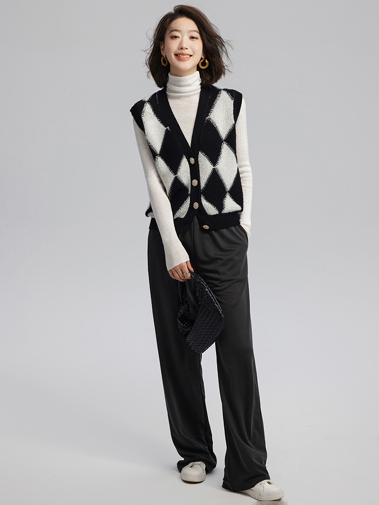 Women Cashmere V-neck Argyle Tank Top