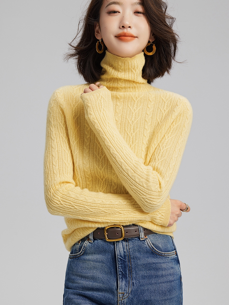 Women Cashmere Turtleneck Cable Sweater