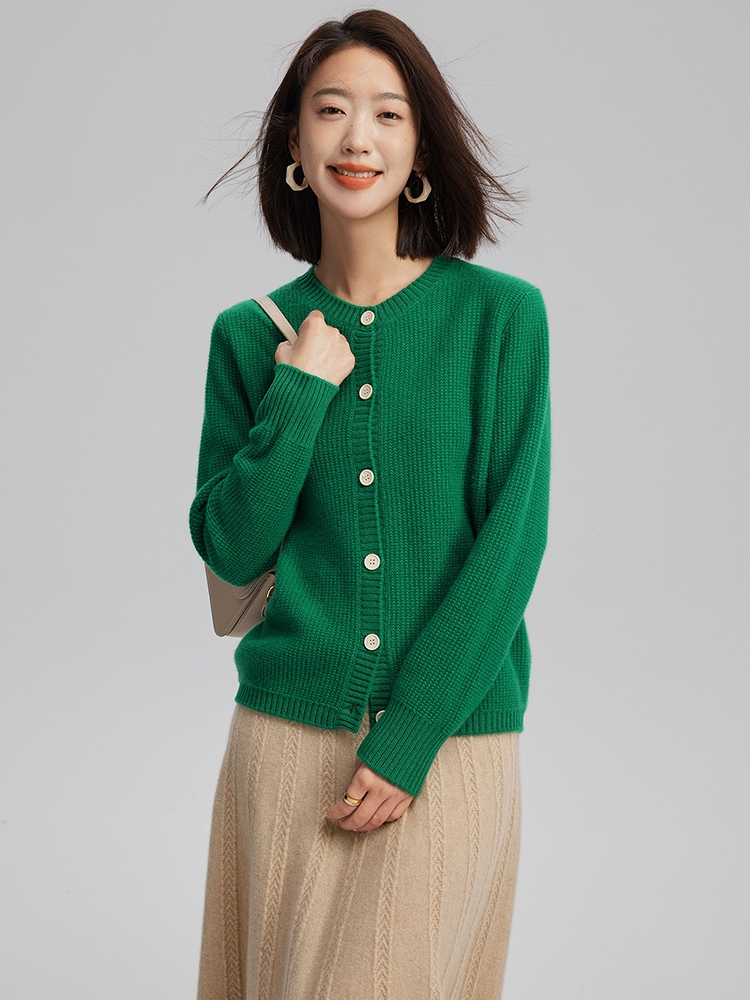 Women Cashmere Round Neck Cardigan