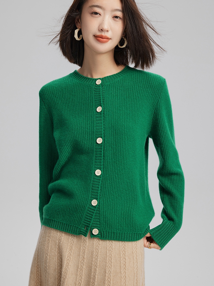Women Cashmere Round Neck Cardigan