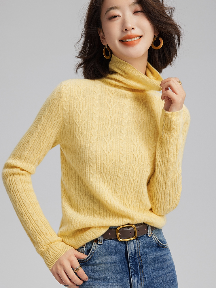 Women Cashmere Turtleneck Cable Sweater