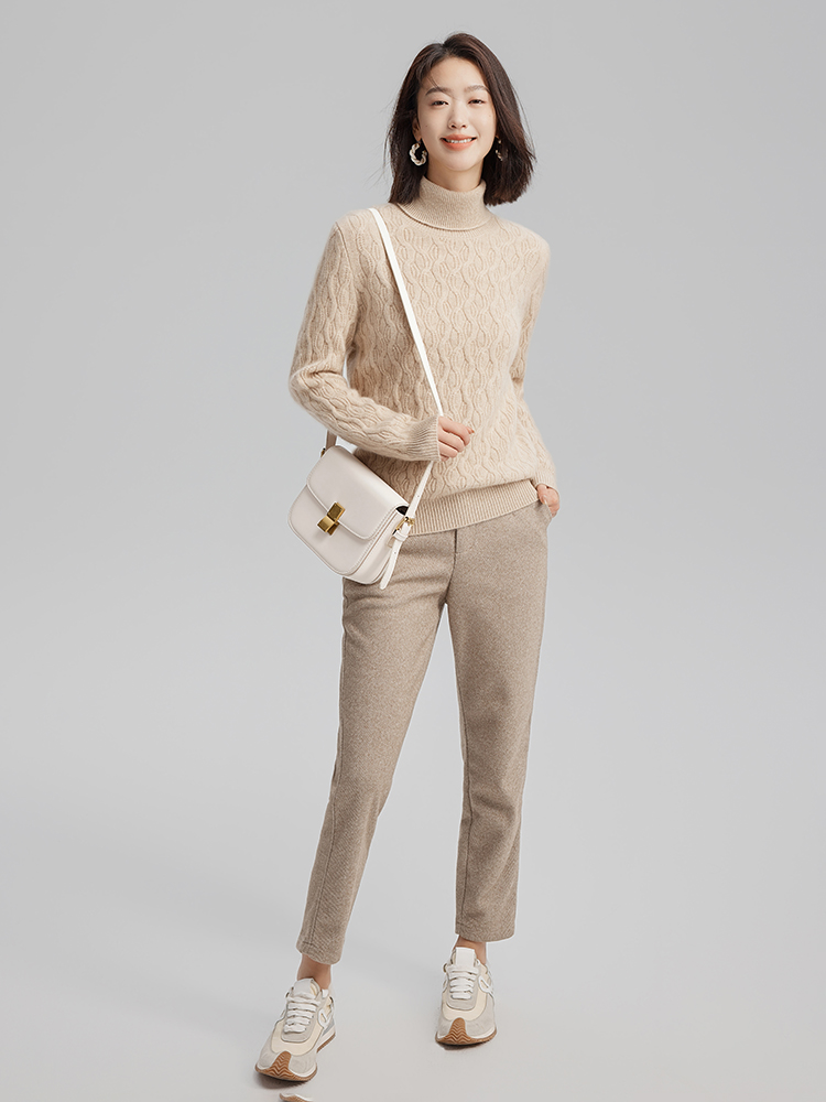 Women Cashmere Turtleneck Cable Sweater