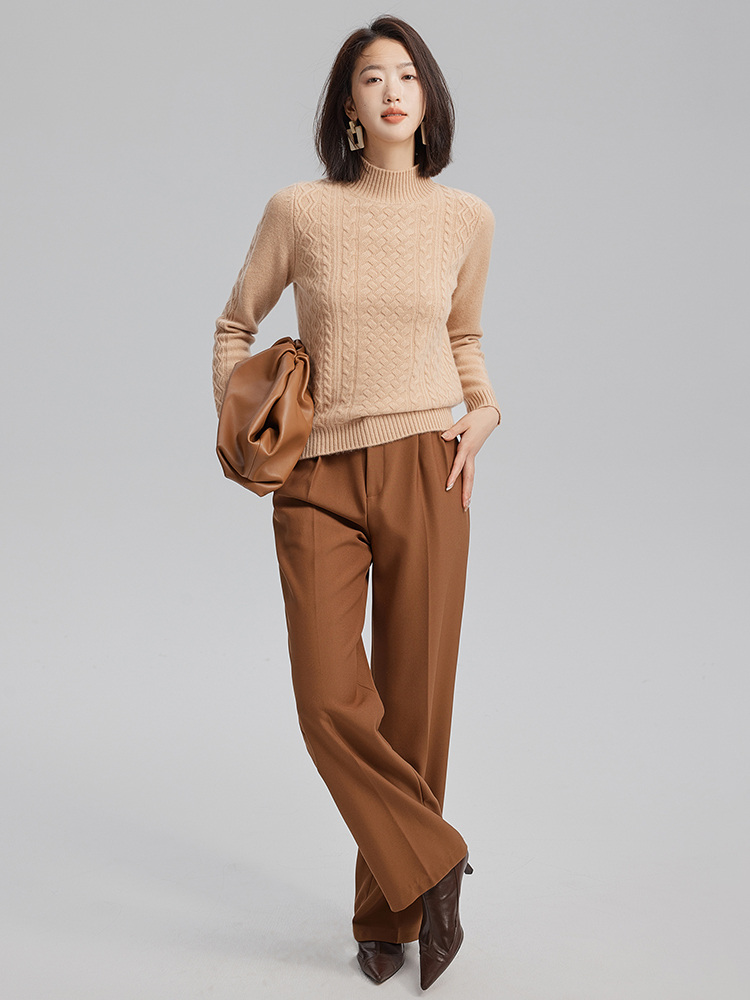 Women Cashmere Half Turtleneck Cable Sweater