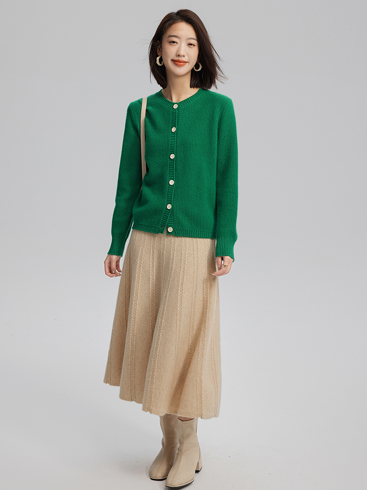 Women Cashmere Round Neck Cardigan