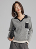 Women Cashmere Polo Neck Vertical Stripes Sweater