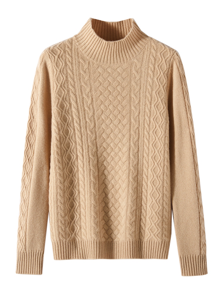 Women Cashmere Half Turtleneck Cable Sweater