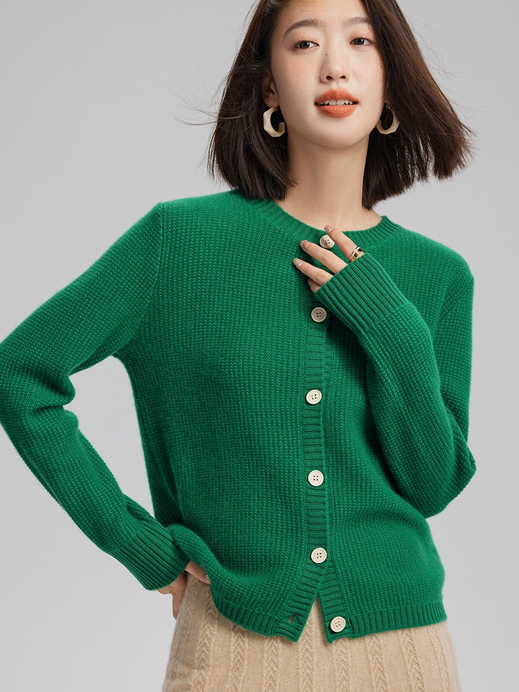 Women Cashmere Round Neck Cardigan