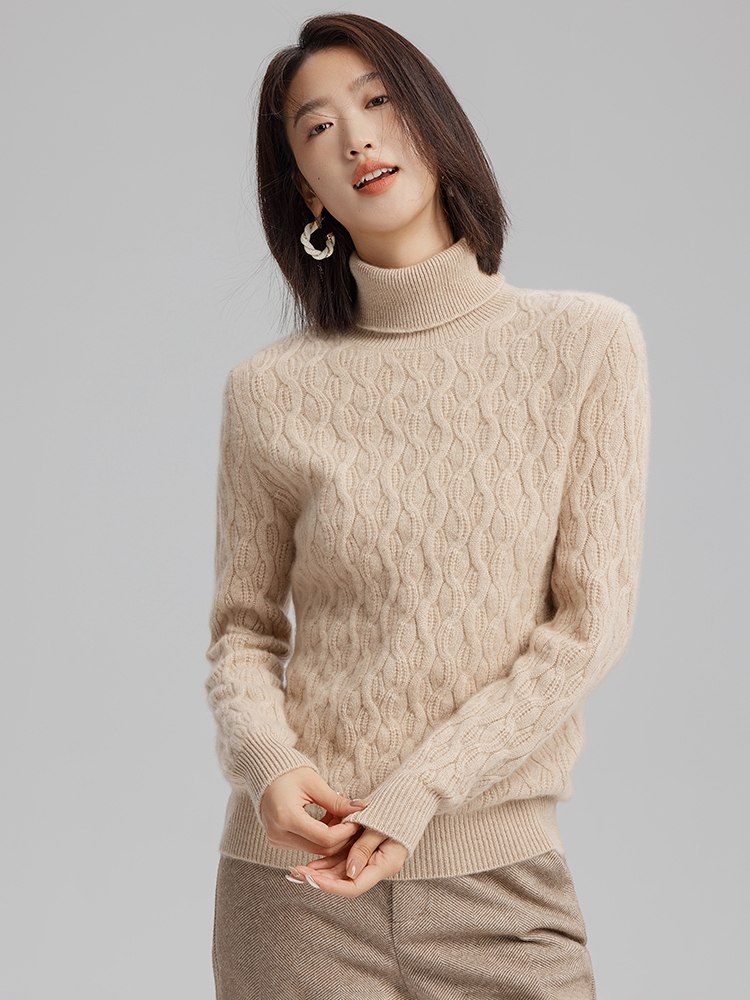 Women Cashmere Turtleneck Cable Sweater