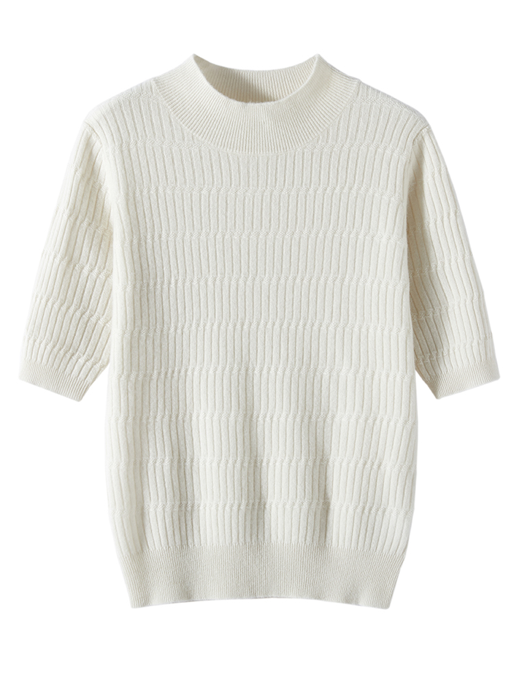Women Cashmere Half Turtleneck Ribbed T-shirt