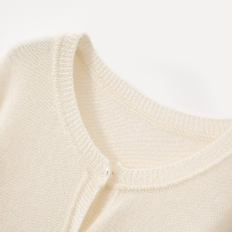 Women 100% Cashmere Round-neck Cardigan With Pearl Button