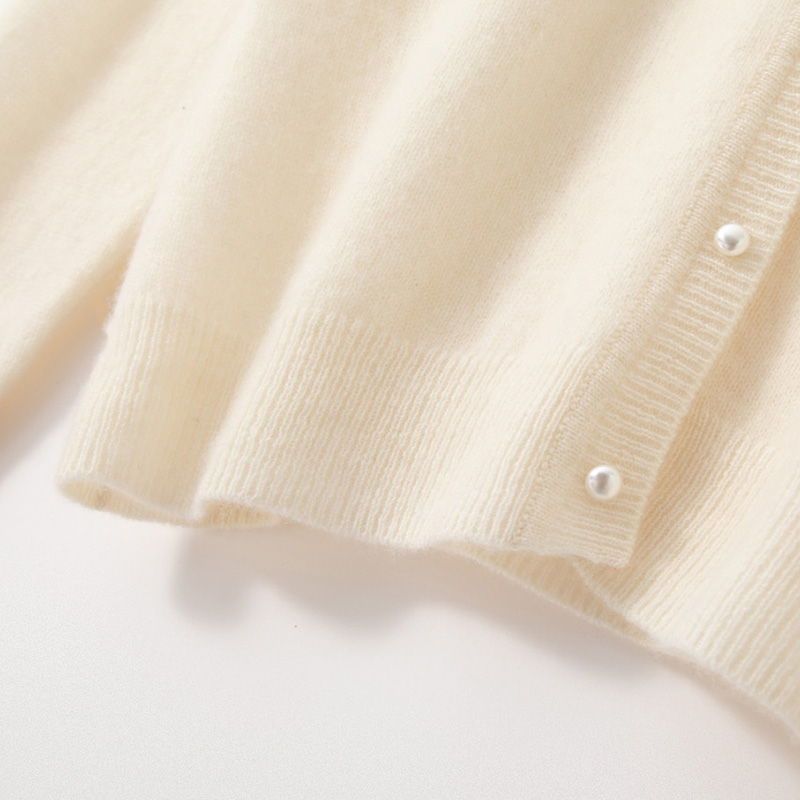 Women 100% Cashmere Round-neck Cardigan With Pearl Button