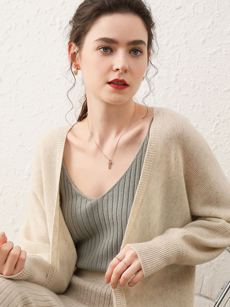 Women 100% Cashmere Long Cardigan With Tassels for A/W